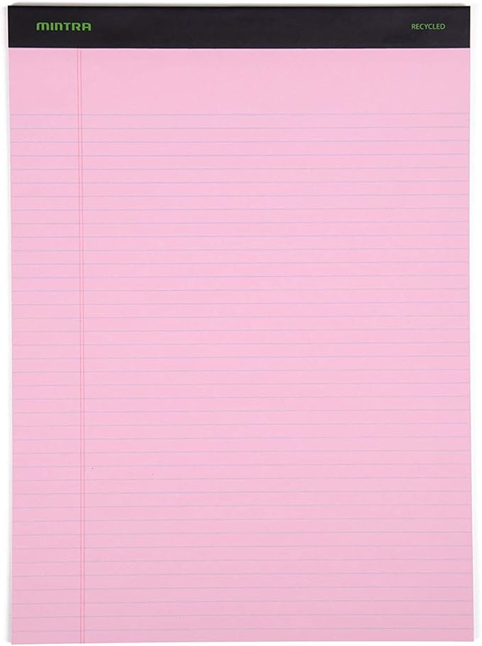 Mintra Office Recycled Writing Pads 6pk (Pastel, Narrow Ruled (8.5in x 11in)) - 50 Sheets per Notepad, Micro perforated, Legal Pad, Notebook Paper for School, College, Office, Business