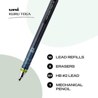 uni-ball Kuru Toga Mechanical Pencil with 0.7 mm Lead Refills & Pencil Erasers, HB #2