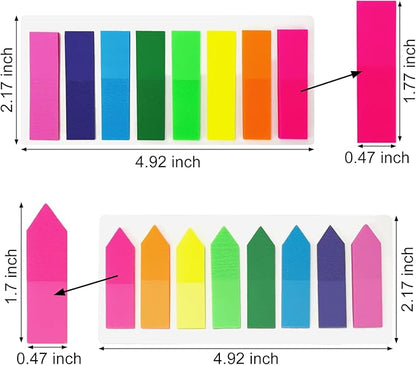KICNIC Page Markers Colored Sticky Tabs 1600 Pcs, Translucent Arrow Flags for Page Marking, Fluorescent Index Tab Stickers for Notebooks, Small Sticky Notes Flags [8 Colors, 8 Sets]