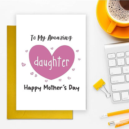 UUEFKTN Cute Mother's Day Card Gift for Daughter, Amazing Daughter Mothers Day Card Gift, Happy Mother's Day Card From Dad Mom Parent, Daughter Gift On Mothers Day