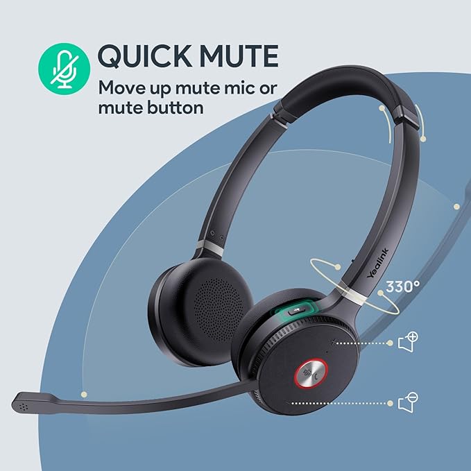 Yealink WH62 DECT Wireless Headset with DECT Base,525 Feet Range Teams/UC Zoom Certified Work Single ear Headset for Desk Phone and PC,Telephone Headset with Noise cancelling Mic,Ringer,13 H Talk Time