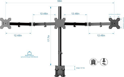 Rocelco 46" Standing Desk Converter with AC USB Charger and Triple Monitor Mount Arm - Height Adjustable Sit Stand Up Three Screen Riser Workstation - Keyboard Tray - Black (R DADRB-46-ACUSB-DM3)
