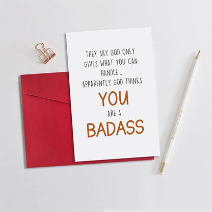 Ogeby Funny Get Well Card Gift for Him Her, Humor Encouragement Card, They Say God Only Gives What You Can Handle