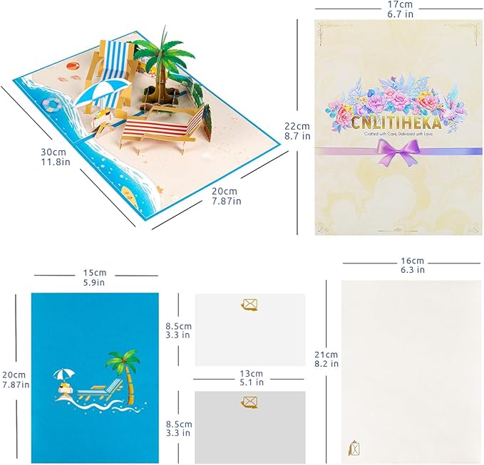 Beach Vacation Pop Up Anniversary Card, 3D Retirement Pop Up Cards, Birthday Card, Valentine's Day Card, Thinking of You For All Occasion.