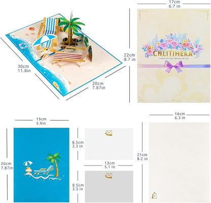Beach Vacation Pop Up Anniversary Card, 3D Retirement Pop Up Cards, Birthday Card, Valentine's Day Card, Thinking of You For All Occasion.