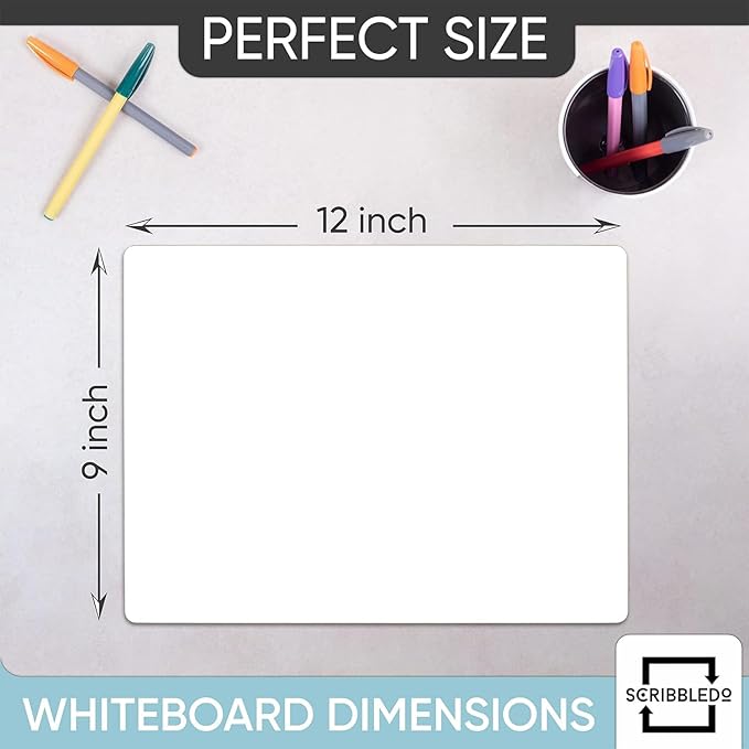 Scribbledo Small White Board Dry Erase Mini Whiteboard 9x12 Inch Small Dry Erase Board Marker Board Dry Erase Lapboards Handheld Personal White Boards for Students Whiteboard Office