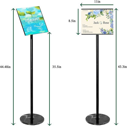 Adjustable Sign Holder 8.5 x 11, Floor Standing Sign Holder with Heavy Duty Marble Pedestal, Both Vertical & Horizontal View Sign Displayed Poster Stand for Store Business Show, 2 PACK（Round）