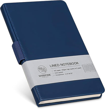 Hardcover Executive Notebooks, 160 Pages Line Ruled Classic Notebook Journal, Leather Notebooks with Pen Loop for Bussiness College Writing (Dark blue)