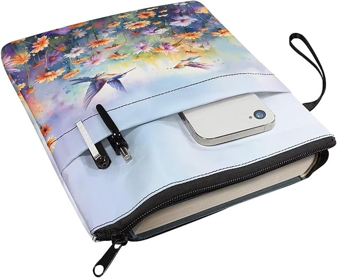 COEQINE Flower Birds Book Cover Zipper Pouch Portable Book Washable Fabric for Teen Adult Book Lover Teacher Student 9 x 11 Inch