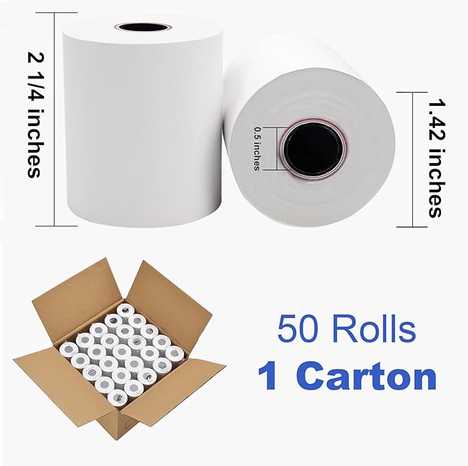 Thermal Paper 2 1/4" x 50' Pos Receipt Paper, 200 rolls Cash Register Roll (200 Rolls / 4 Cartons)