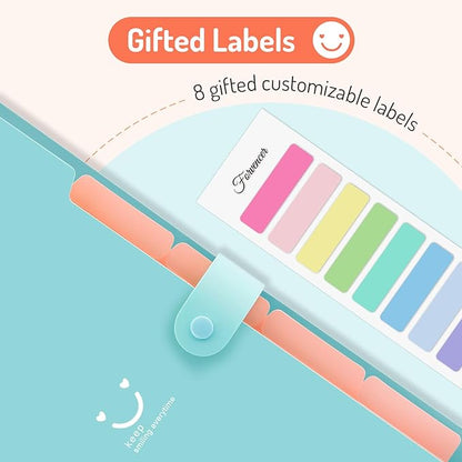 Forvencer Accordion File Organizer, Letter Size, 5 Pocket Expanding File Folder, Cute File Folder with Labels, Portable File Organizer for School Office Supplies, Folders for Documents, Olive Green