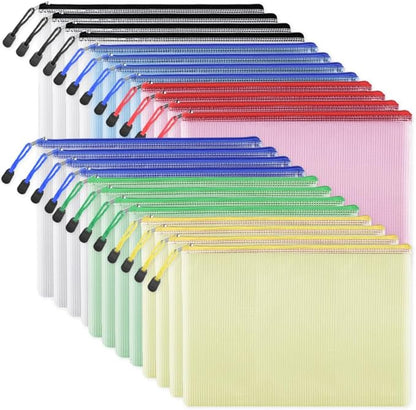 EOOUT 24pcs Mesh Zipper Pouch Bags, A4 Letter Size Zipper Storage Bags for Organizing, Multicolor Plastic File Pouch Multipurpose for Classroom Organization Travel Storage Board Game Storage