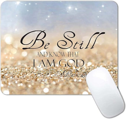 Mouse Pad, Christian Bible Verses Mouse Pad, Square Waterproof Mouse Pad Non-Slip Rubber Base MousePads for Office Laptop, 9.5"x7.9"x0.12" Inch(Be Still)