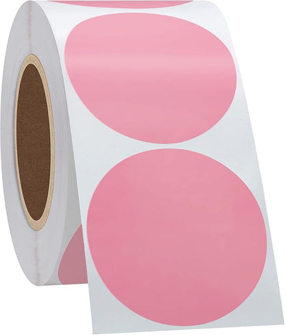 Hybsk 2 inch Circle Color Direct Thermal Stickers Shipping Labels for Barcodes,Name Tag,DIY Logo Design,QR Code,Inventory– Compatible with Zebra,Rollo,Munbyn,and More-750 pcs (2 inch,Pink)