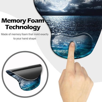 DOOKE Ergonomic Mouse Pad with Wrist Support and Coaster,Mouse Pads with Non-Slip PU Base for Home Office Working Studying Easy Typing & Pain Relief Moonlight