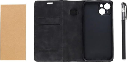 MOJO Notepad Phone Case for iPhone 15 - Folding Wallet Phone Case with Mini Pen and Note Pad (Black)