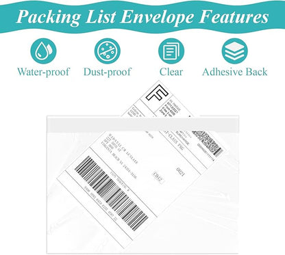 6”×9” Self-Adhesive Shipping Label Sleeves, FungLam Shipping Label Sleeves, Packing List Envelopes, Clear Top Loading Packing List, Shipping Labels Pouches For Shipping Labels/Files 100 Pack.