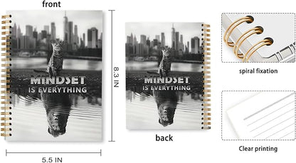 Tizzer Mindset is Everything Cat Tiger Motivational Lined Hardcover College Ruled Spiral Notebook Journal for Work Notes Journaling 5.5×8.3 Inch,Mindset Encouragement Gift