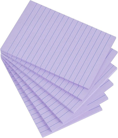 Vanpad Lined Sticky Notes 4X6 in Light Purple Ruled Stickies Super Sticking Power Memo Pads Strong Adhesive, 6 Pads/Pack, 45 Sheets/pad