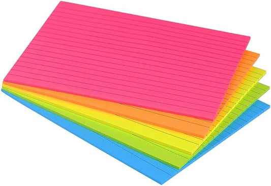 Lined Sticky Notes 6X8 in Bright Ruled Post Stickies Colorful Super Sticking Power Memo Pads Its Strong Adhesive, 5 Pads/Pack, 28 Sheets/pad
