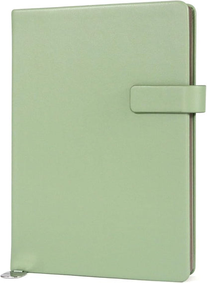 A5 Hard Cover Notebook with Pen Holder, Gold Edges & 180° Lay Flat - Large 5x8.25 Lined, Bookmark, Gift Box - Durable Journal for Office, Study, Travel - Writers, Students (Grass Green)