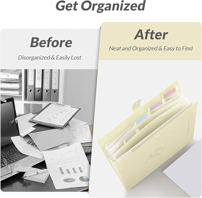 SKYDUE Expanding File Organizer with 5 Pockets, Accordion File Folders with Labels, Portable Document Paper Bill Receipt Organizer, Home College School Office Supplies, Letter Size,Apricot