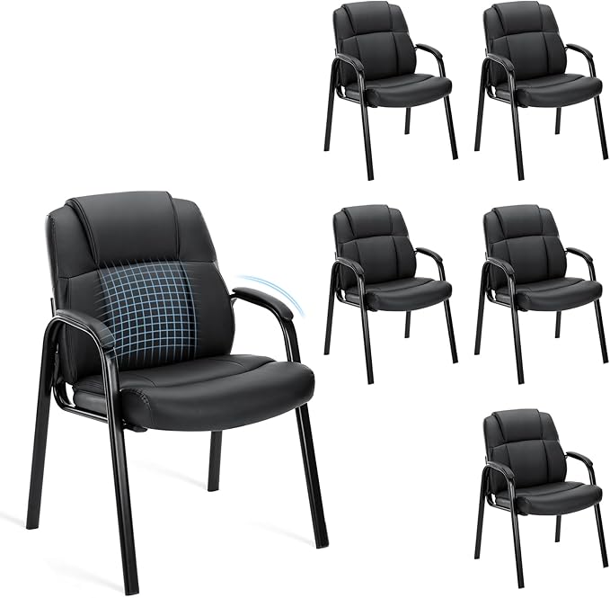 OLIXIS Waiting Room Chairs Set of 6, Leather Office Desk Reception Guest Stationary Side Chair with Padded Arms for Home Conference Lobby Area Meeting Church Medical Clinic Elderly Student