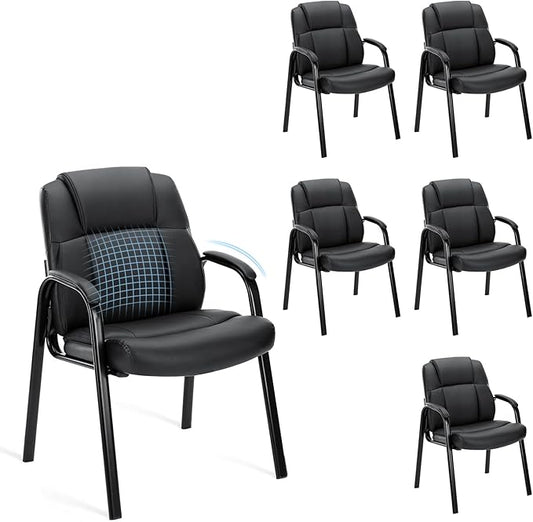 OLIXIS Waiting Room Chairs Set of 6, Leather Office Desk Reception Guest Stationary Side Chair with Padded Arms for Home Conference Lobby Area Meeting Church Medical Clinic Elderly Student
