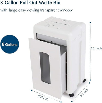 WOLVERINE 15-Sheet Super Micro Cut High Security Level P-5 Heavy Duty Paper/CD/Card Shredder for Home Office, Ultra Quiet by Manganese-Steel Cutter and 8 Gallons Pullout Waste Bin SD9520 (White ETL)