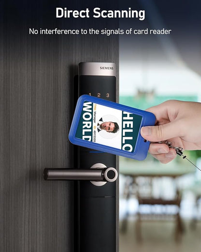 Uniclife 6 Pack Sliding ID Badge Holder Vertical Hard Plastic Case with Clear Window Blue Card Protector Pouch for Office School ID Credit Cards Proximity Key Cards Driver’s Licenses and Passes