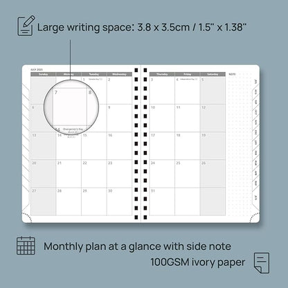 POPRUN Planner 2025-2026, Horizontal Weekly Notebook Jul.25-Jun.26 (Medium 6.75''x 8.75''), Academic Calendar Book with Monthly Tabs, Spiral Soft Cover, Inner Pocket, 100 GSM - Midnight Green