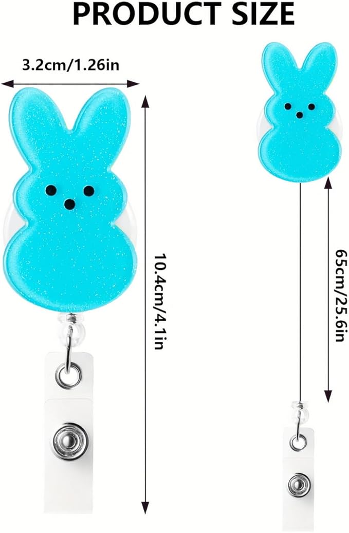 Cute Badge Holder Easter Badge Reel Blue Retractable Badge Reel Funny Bunny Nursing Alligator Clip Rabbit ID Name Badge Holder for Office Doctor Student Party Supplies Gift
