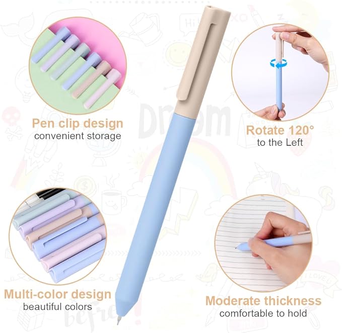 AUAUY 6PCS Gel Pens, Retractable Quick Dry Gel Ink Pen, Pens for Journaling with 6 Refill, Cute Pens, Smooth Writing Pens, 0.5mm Black Ink Pens, Office School Supplies Kids Gift（Double Matching Color）