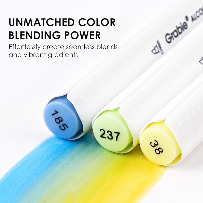 Grabie Alcohol Based Marker with Case and Coloring Book, 48-color Double Tipped Alcohol Markers, Chisel & Brush Alcohol-based Art Marker Set for Adults Coloring Illustration