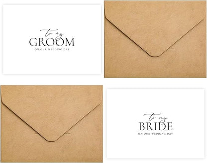 Set of 2 Wedding Cards for Bride and Groom with Matching Envelopes, To My Bride on our Wedding Day Card, To My Groom on our Wedding Day Card.（Groom/Bride A）