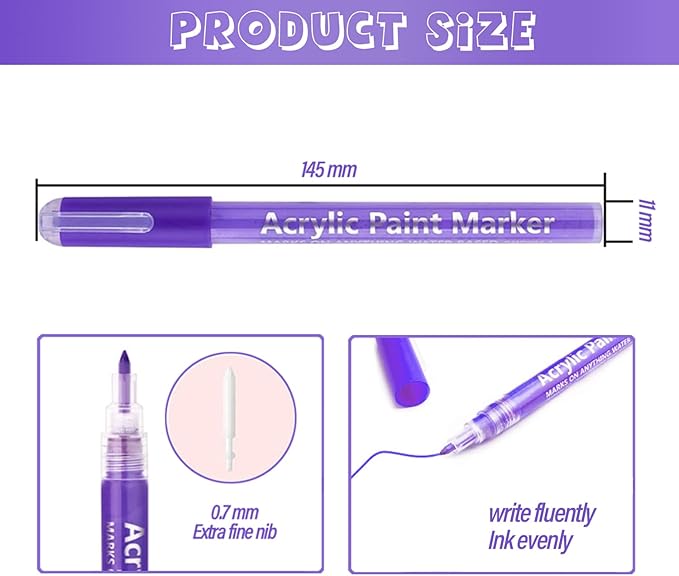 SMOOTHERPRO Acrylic Paint Markers Rock Painting 24 Colors Water-Based Pens 0.7mm Extra Fine Tip for Adults Stone Canvas Ceramic Decorating (HAPM24)