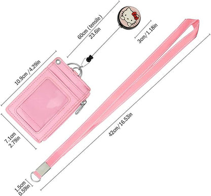 Cute Badge Holder Retractable Lanyard Reel Clip with Heavy Duty Carabiner, 1 Clear ID Window, and 4 Card Slots in 2 Sided for Students Teens Boys Girls Women