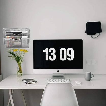 EASEPRES 3 Pocket Mesh Hanging Wall File Organizer, Wall Mounted Mail Paper Document Folder Holder, Clipboard Storage Organization Magazine Rack with Nametag Label for Office Home School, Silver