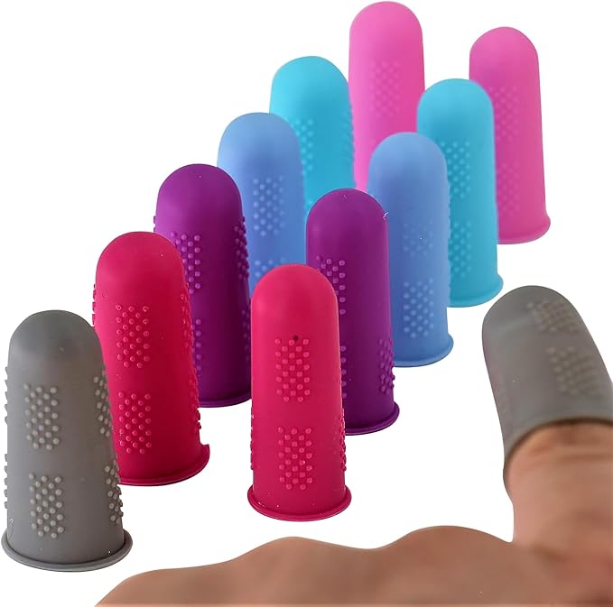 Finger Protectors [Flex Series - 18-Pack] Silicone Non-Stick Finger Covers [All in Size Medium - 3 of Each Color in 6 Colors] for Hot Glue | Sewing | Wax | Rosin | Resin | Honey | Adhesives