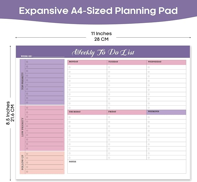 Weekly To Do List Notepad with 52 Tear Off Sheets（8.5"×11"）- Undated Weekly Desk Planner for Women & Man,Work and Home-Violet Whispers