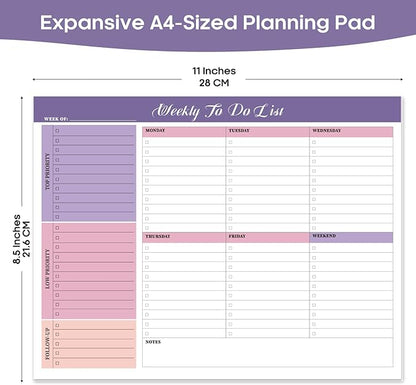Weekly To Do List Notepad with 52 Tear Off Sheets（8.5"×11"）- Undated Weekly Desk Planner for Women & Man,Work and Home-Violet Whispers