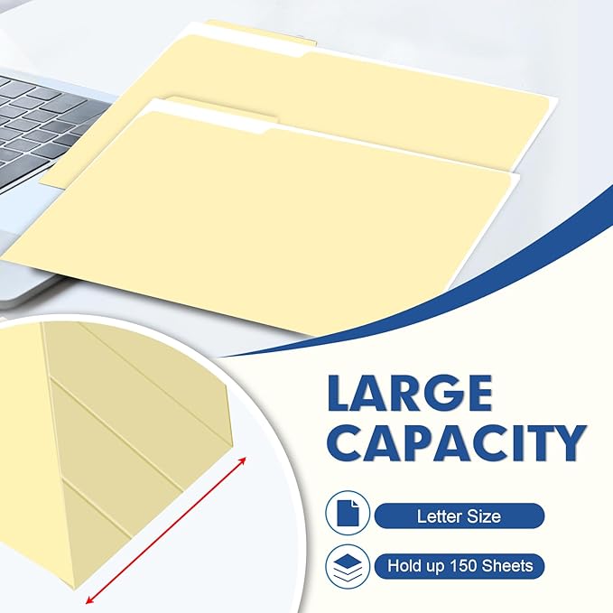 File Folder, PANDRI 270 Pack File Folder, 1/3 Cut Tab, Letter Size, Filing Folder for Office School Business, Manila