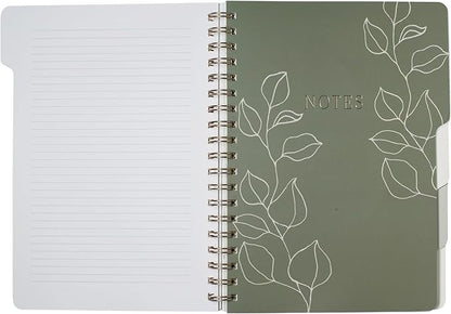 Fringe Studio Large Tab Notebook, Modern Eucalyptus, Flexible Paperback Cover, 5 Subject/Die-Cut Dividers, 7.25" X 10", 180 Lined Pages, Multicolor (343PA001FSC)