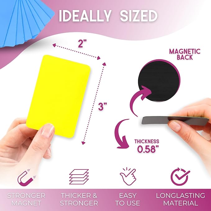 Availey 40 Pieces (3 x 2") - Full Colored Magnetic Dry Erase Labels - Reusable Strips for Classroom Home Office Garage Refrigerator Blank Writable Erasable Cards Name Tags Students Locker Shelf