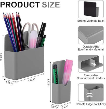 Magnetic Pen Holder,2 Pack Magnetic Dry Erase Marker Holder with Generous Compartments,Strong Magnet Storage Marker Pen Pencil Organizer for Refrigerator,Whiteboard,Locker Accessories