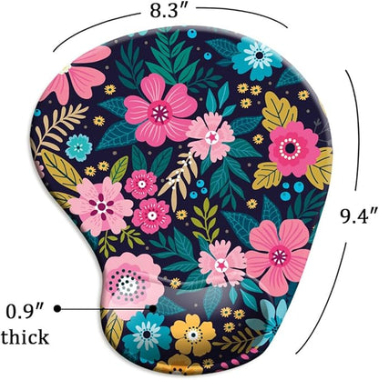 DOOKE Ergonomic Mouse Pad with Wrist Support and Coaster,Mouse Pads with Non-Slip PU Base for Home Office Working Studying Easy Typing & Pain Relief Botanical