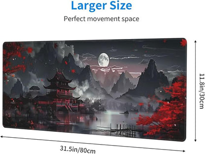 Extended Gaming Mouse Pad, Large Gaming Mouse Waterproof with Stitched Edges, Non-Slip Desktop Pad for Home and Office, Level Up Your 31.5x11.8 Inch… (Japanese Style)