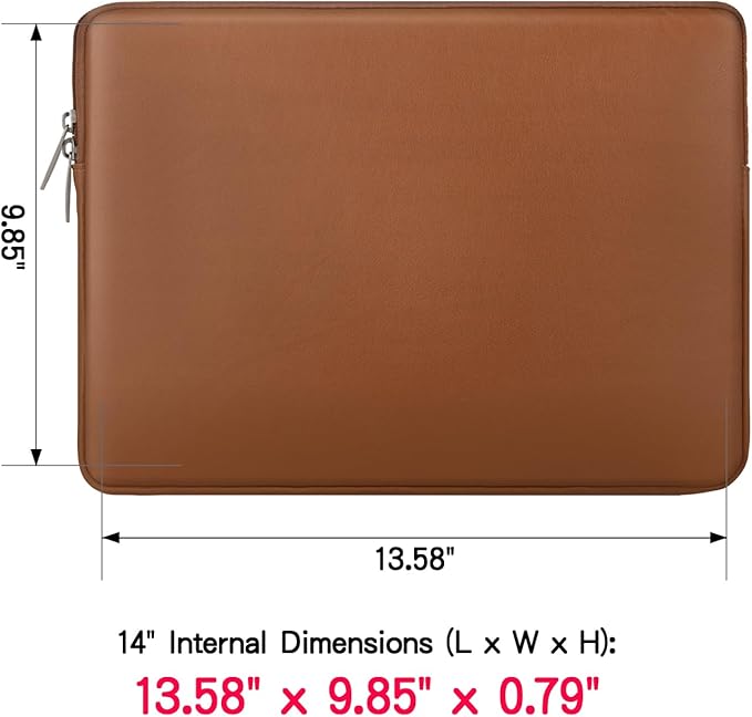 RAINYEAR 14 Inch Laptop Sleeve Soft PU Leather Case Protective Water Resistant Zipper Cover Carrying Bag Compatible with 14" Notebook Computer Chromebook, 14 MacBook Pro A2442(Brown)