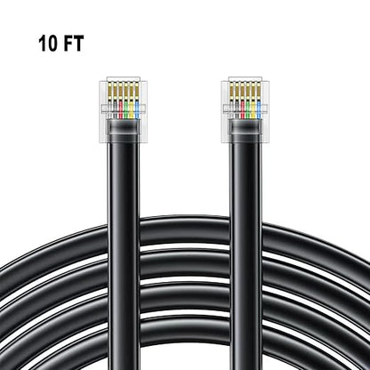 10FT - 4 Pack RJ12 Phone Cable 6P6C, Male to Male Straight Wired for Both Data and Voice Signal Transmission for Telephone Cord, Fax, DSL Modem, Printer