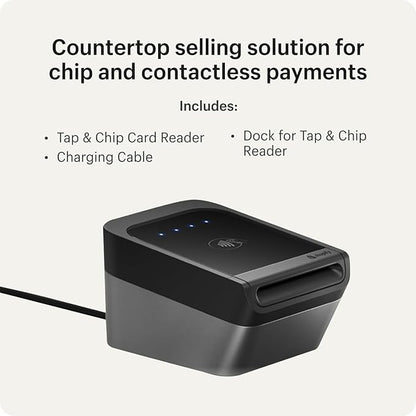 Tap & Chip Card Reader with Dock - POS Countertop Wireless Credit Card Reader Device + Holder Stand - Contactless Payment Point of Sale Station for Retail, Small Business